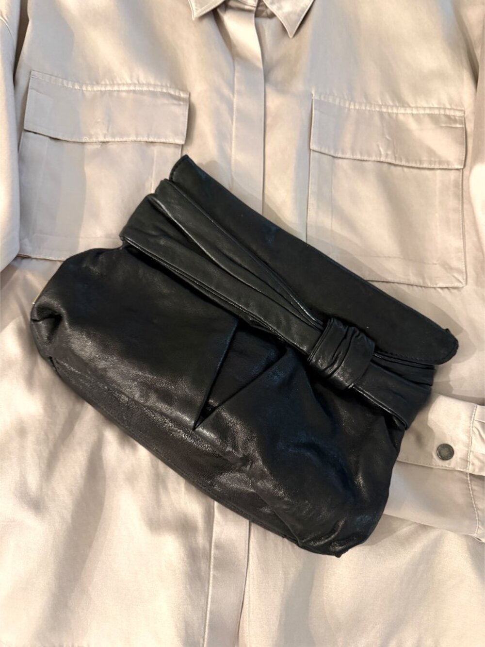 Kooba slouchy black leather clutch Y2K